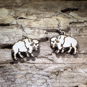 White Buffalo Wooden Earrings | Western Bison Wildlife Jewelry by Cate's Concepts, LLC