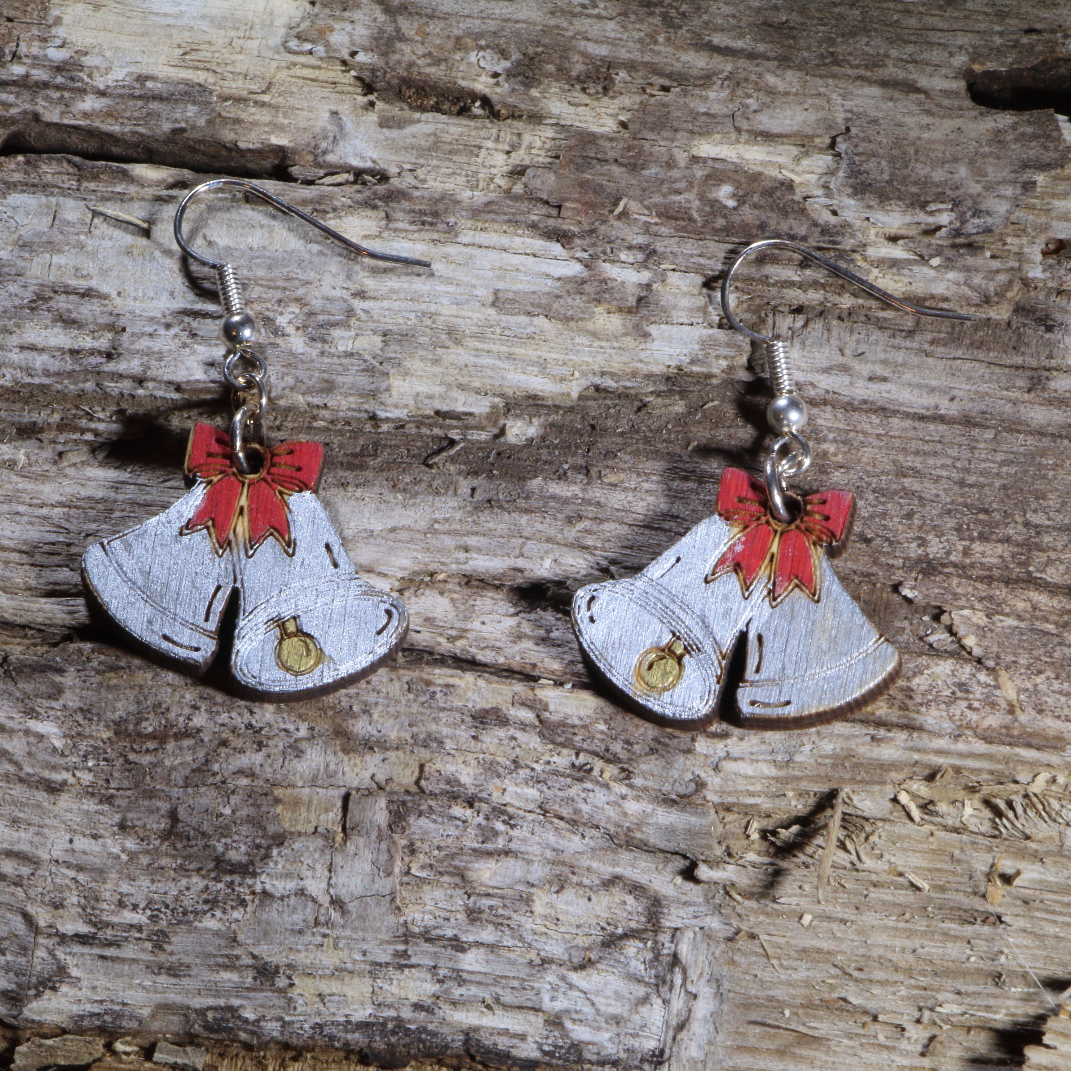 Christmas Bells Wooden Dangle Earrings | Holiday Jewelry by Cate's Concepts, LLC
