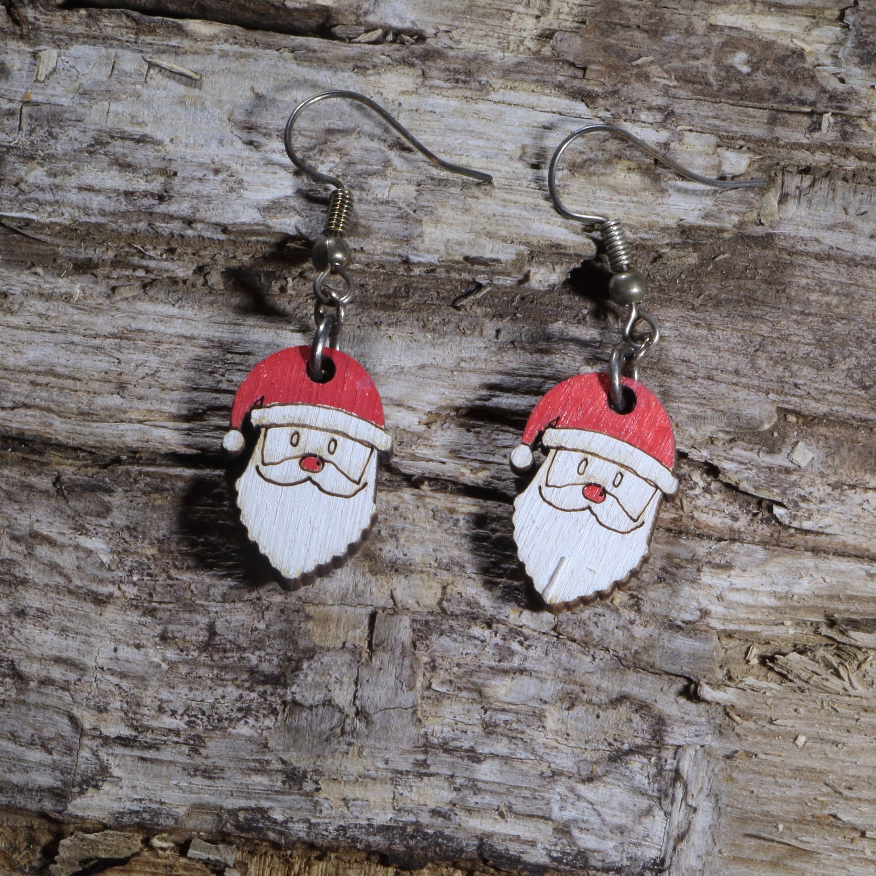 Santa Claus Wooden Dangle Earrings | Christmas Holiday Jewelry by Cate's Concepts, LLC
