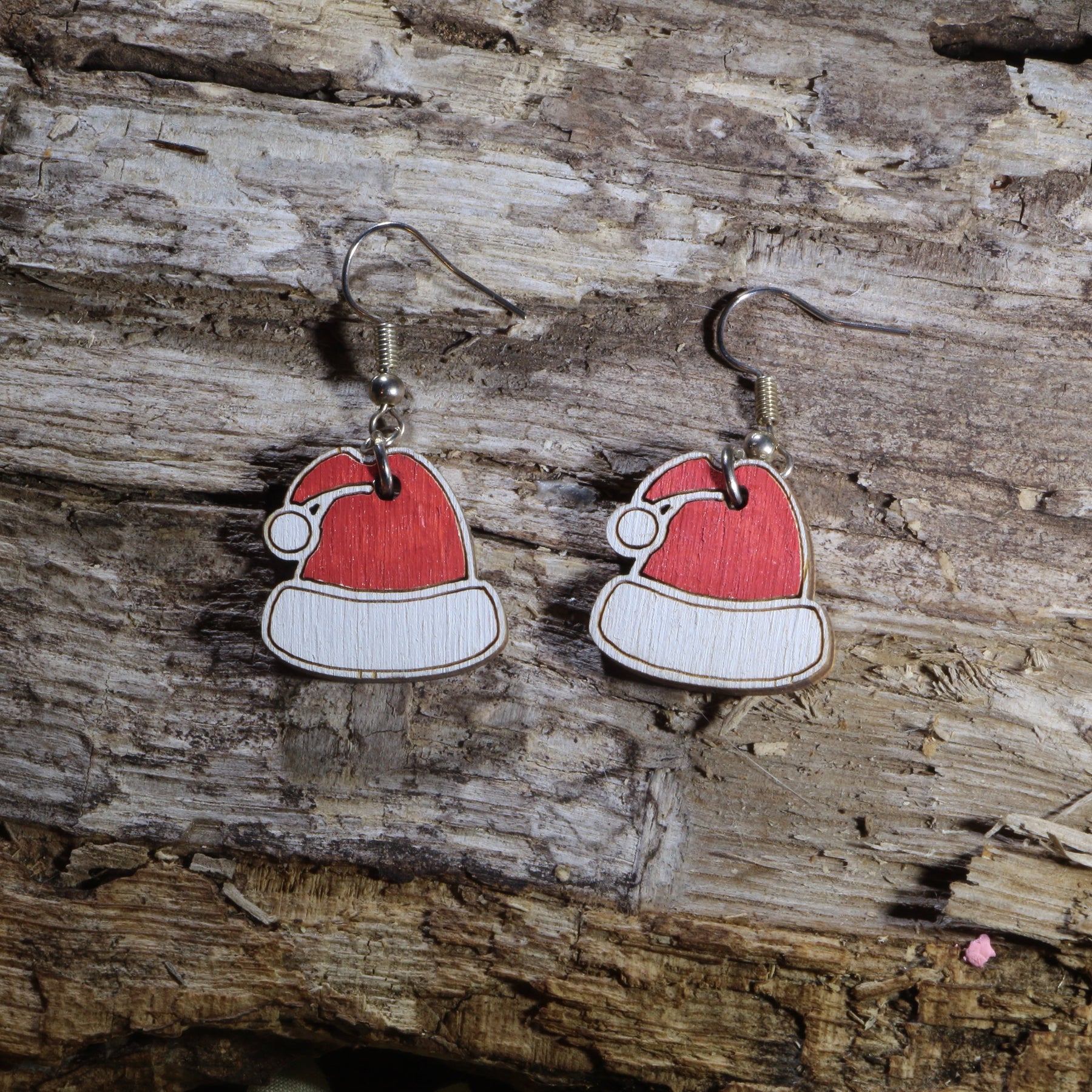 Santa Hat Wooden Dangle Earrings | Christmas Holiday Jewelry by Cate's Concepts, LLC