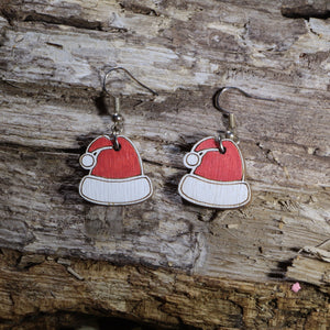 Santa Hat Wooden Dangle Earrings | Christmas Holiday Jewelry by Cate's Concepts, LLC