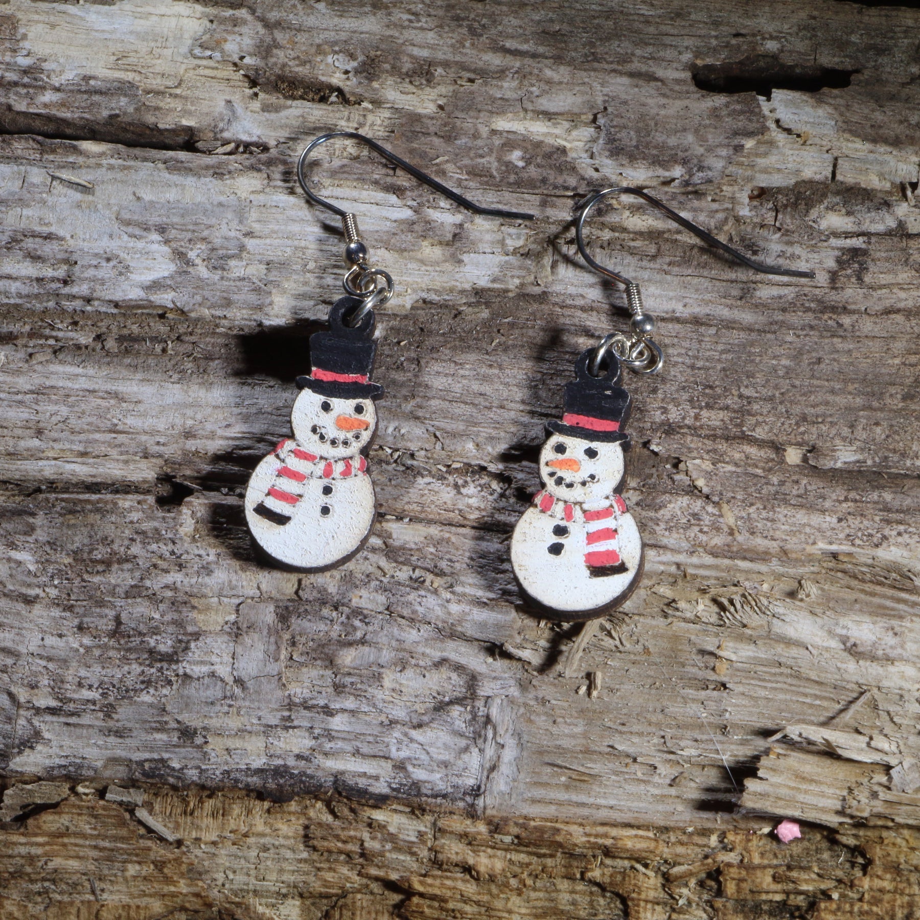 Carrot Nose Snowman Wooden Dangle Earrings | Christmas Jewelry by Cate's Concepts, LLC