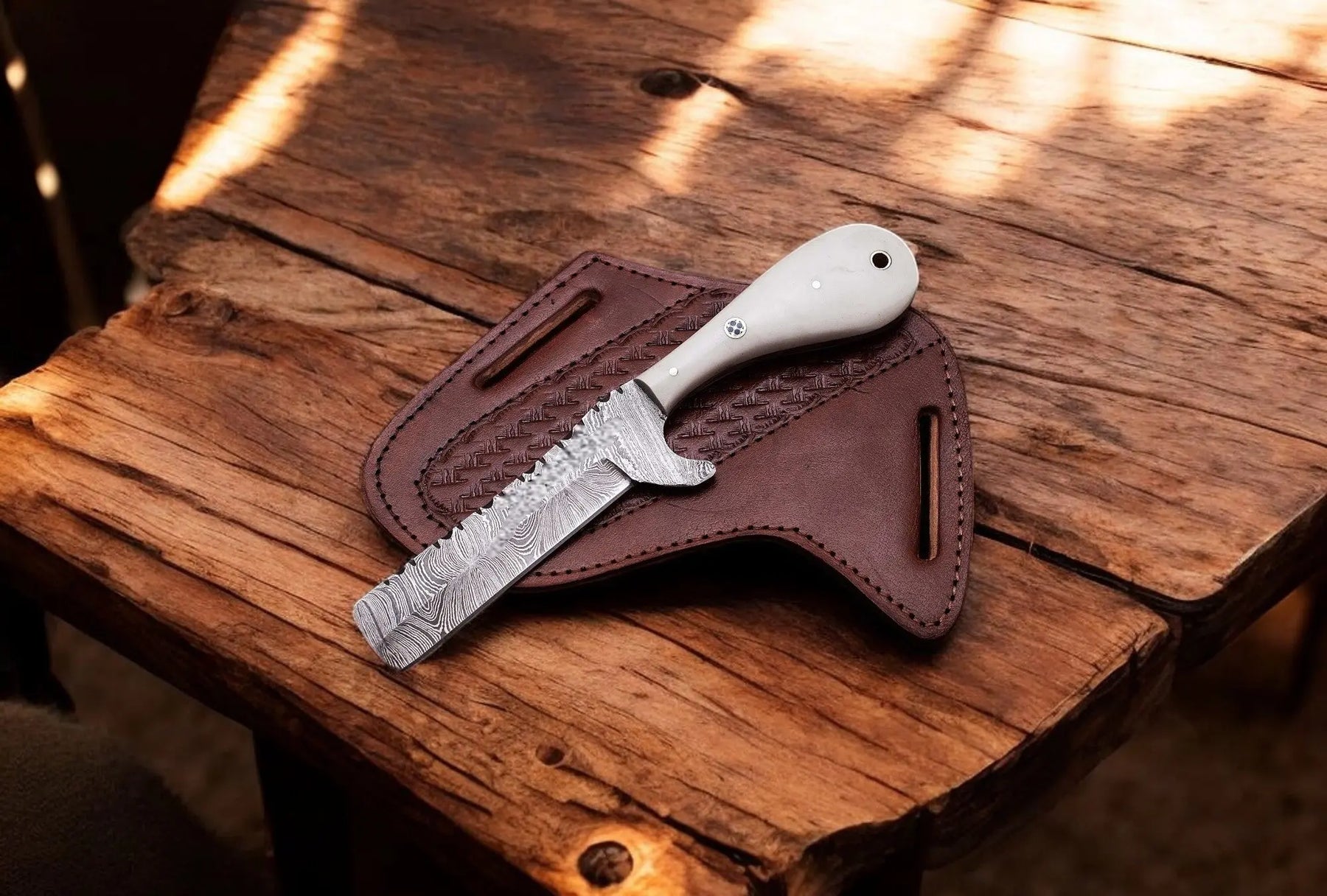 Handmade Bull Cutter Knife | Damascus Steel Bone Handle by Damascus Knife Store, Damascus knife main product photo