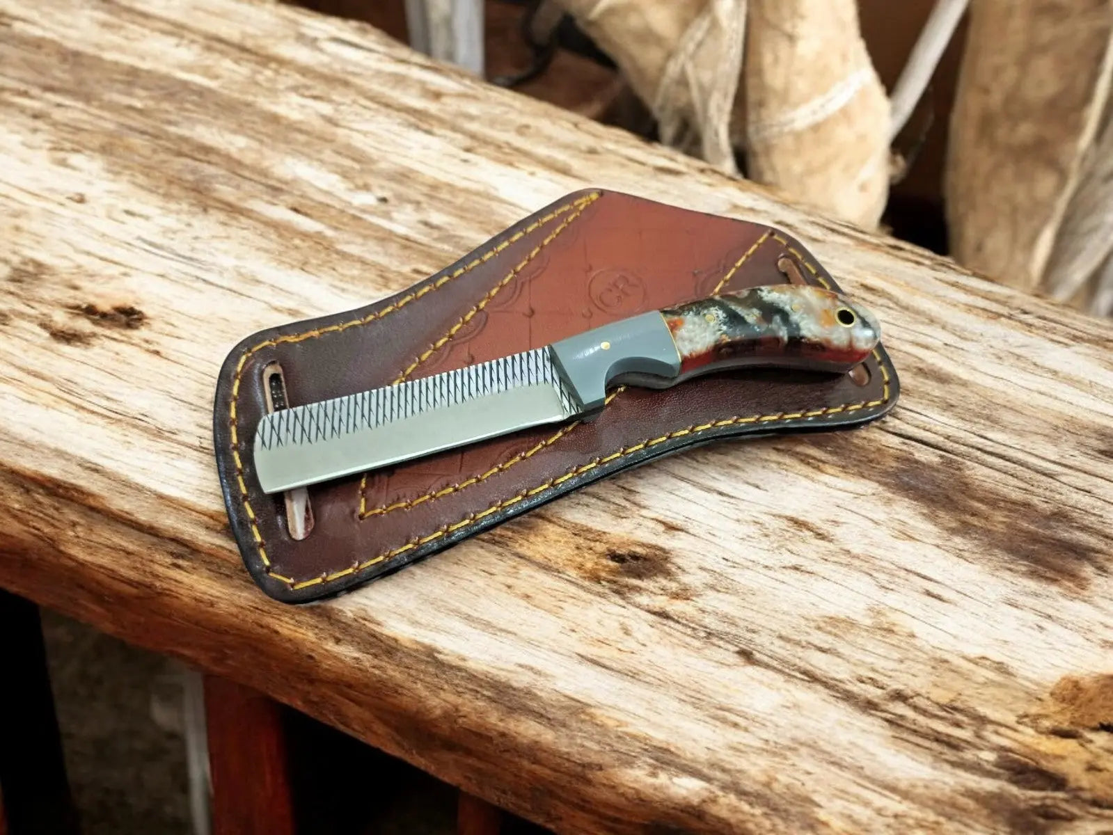 Handmade Bull Cutter Knife – Damascus Steel, 8" by Damascus Knife Store, Damascus knife main product photo
