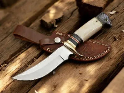 Handmade Carbon Steel Hunting Knife – Bone & Wood Handle by Damascus Knife Store, Damascus knife main product photo