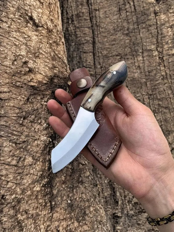 Handmade D2 Steel Skinning Knife with Sheep Horn Handle by Damascus Knife Store, Damascus knife main product photo
