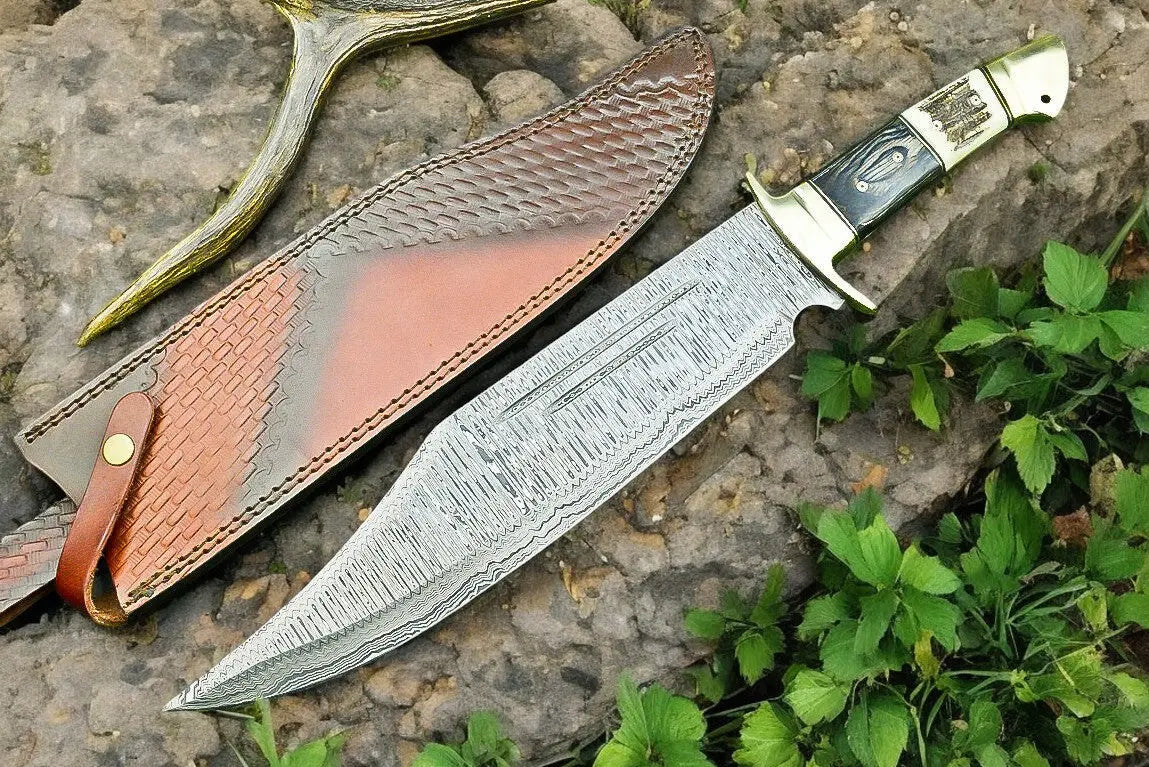 Handmade Damascus Bowie Knife | 16" Antler Horn Handle by Damascus Knife Store, Damascus knife main product photo