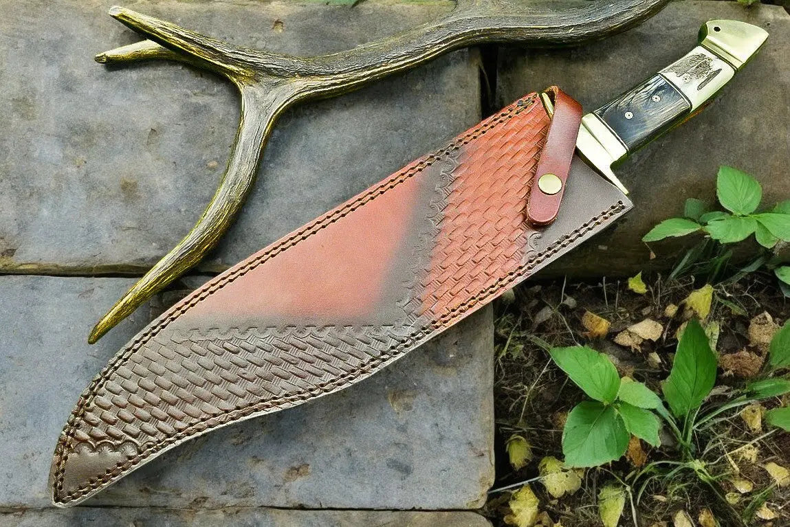 Handmade Damascus Bowie Knife | 16" Antler Horn Handle by Damascus Knife Store, Damascus knife detail photo 4