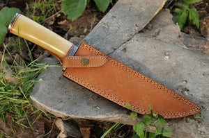 Handmade Damascus Bowie Knife with Bone Handle – 15" by Damascus Knife Store, Damascus knife detail photo 4
