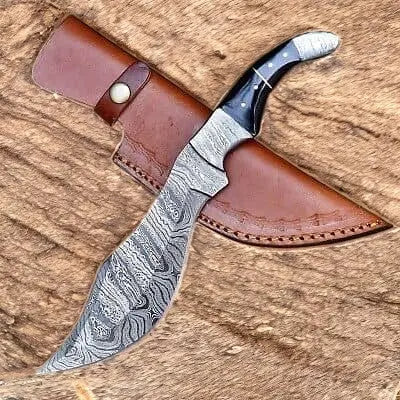 Handmade Damascus Bowie Knife with Buffalo Horn Handle by Damascus Knife Store, Damascus knife main product photo