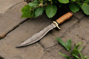 Handmade Damascus Bowie Knife with Olive Wood Handle by Damascus Knife Store, Damascus knife main product photo