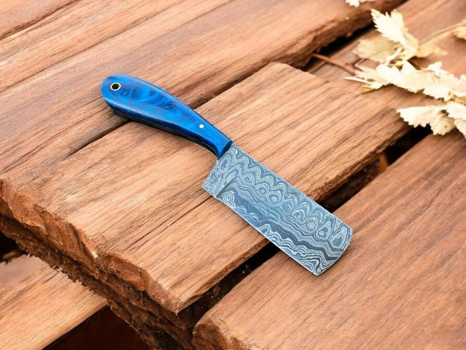 Handmade Damascus Bull Cutter Knife with Epoxy Resin Handle by Damascus Knife Store, Damascus knife main product photo