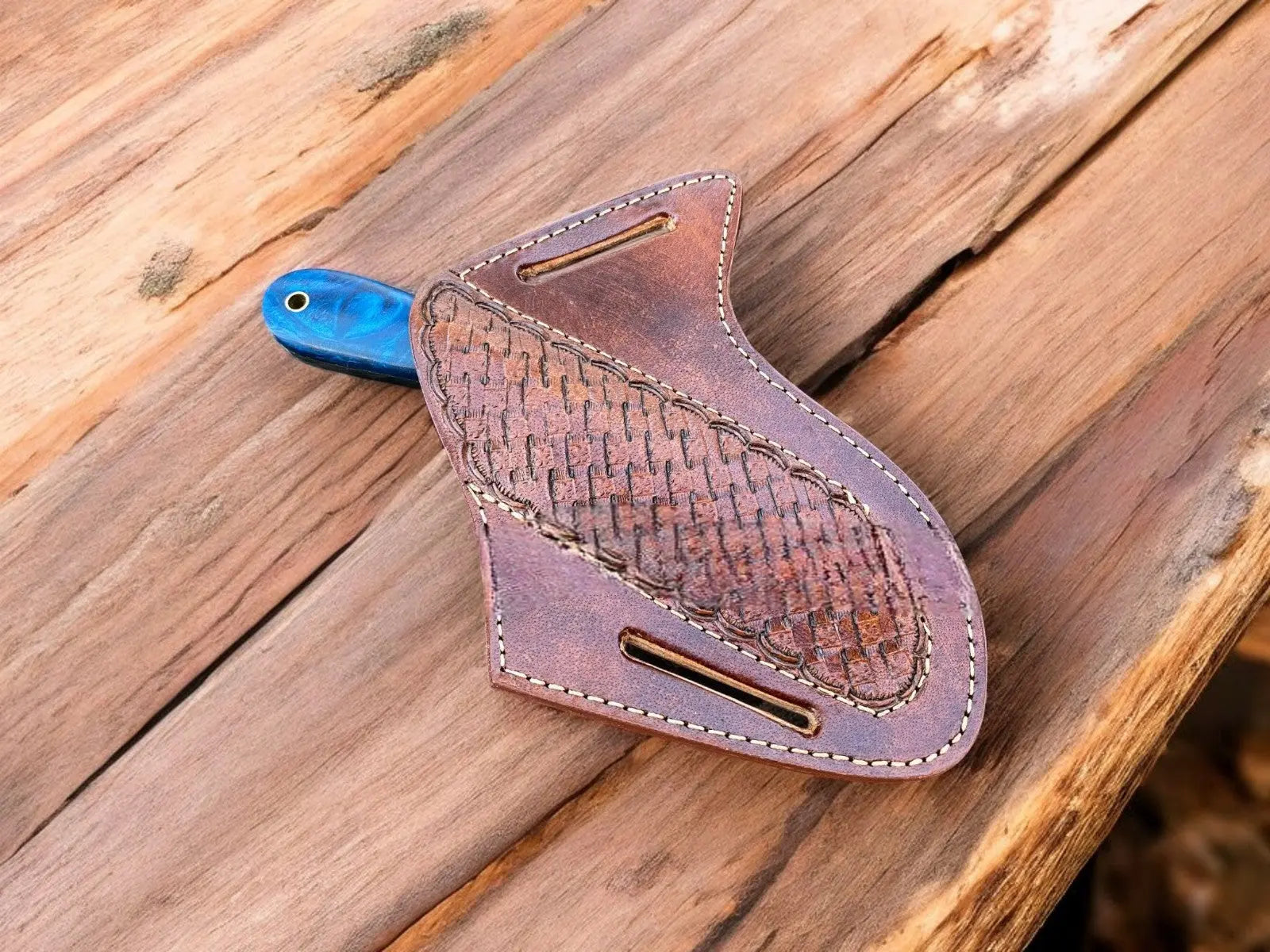 Handmade Damascus Bull Cutter Knife with Epoxy Resin Handle by Damascus Knife Store, Damascus knife detail photo 2