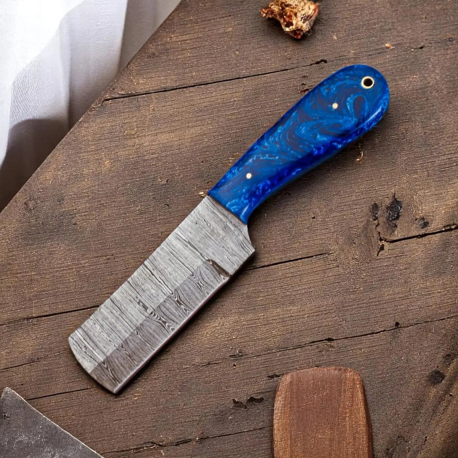 Handmade Damascus Bull Cutter Knife with Resin Handle by Damascus Knife Store, Damascus knife main product photo
