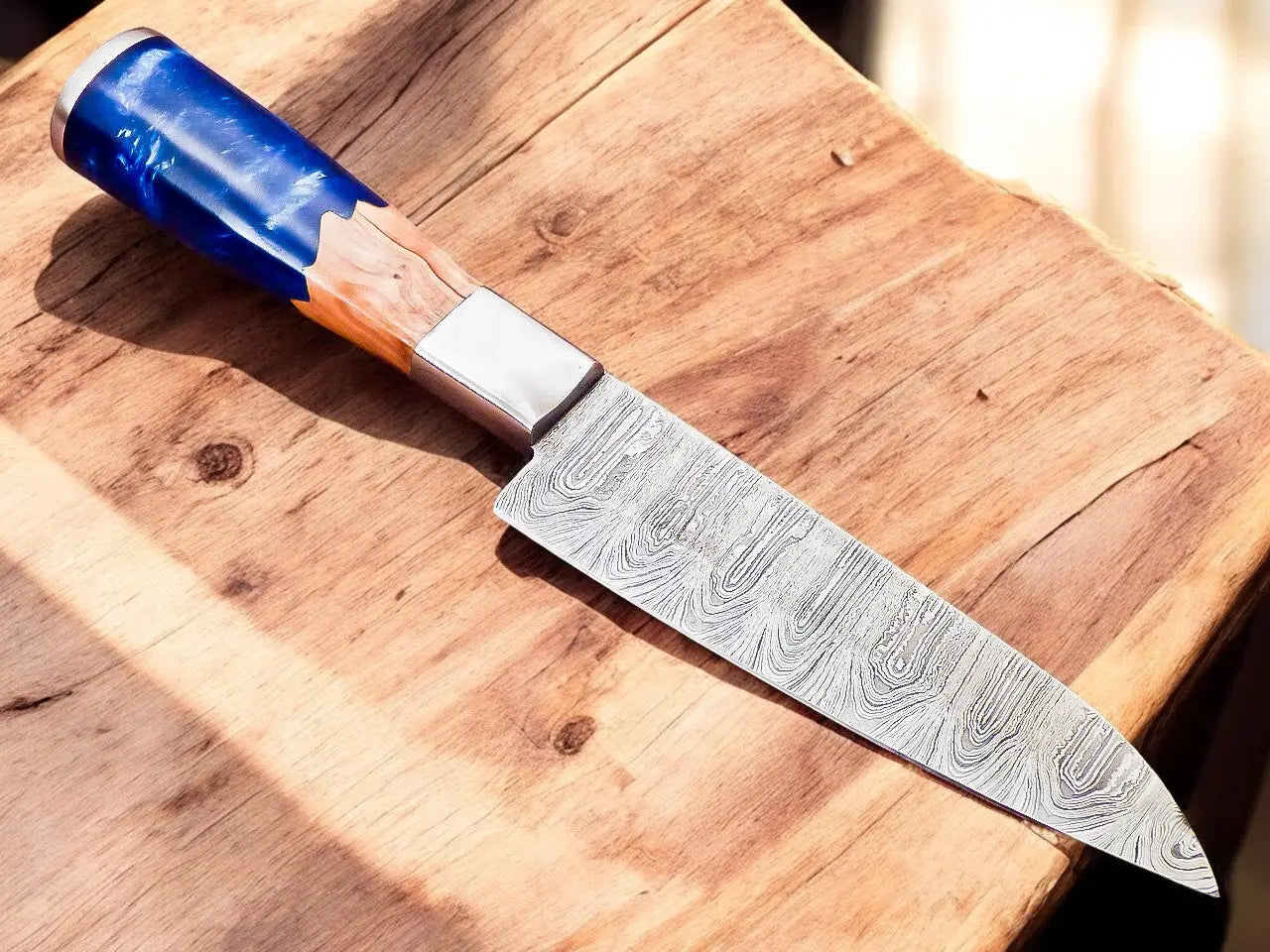 Handmade Damascus Chef Knife – Resin Wood Handle, 12" by Damascus Knife Store, Damascus knife main product photo