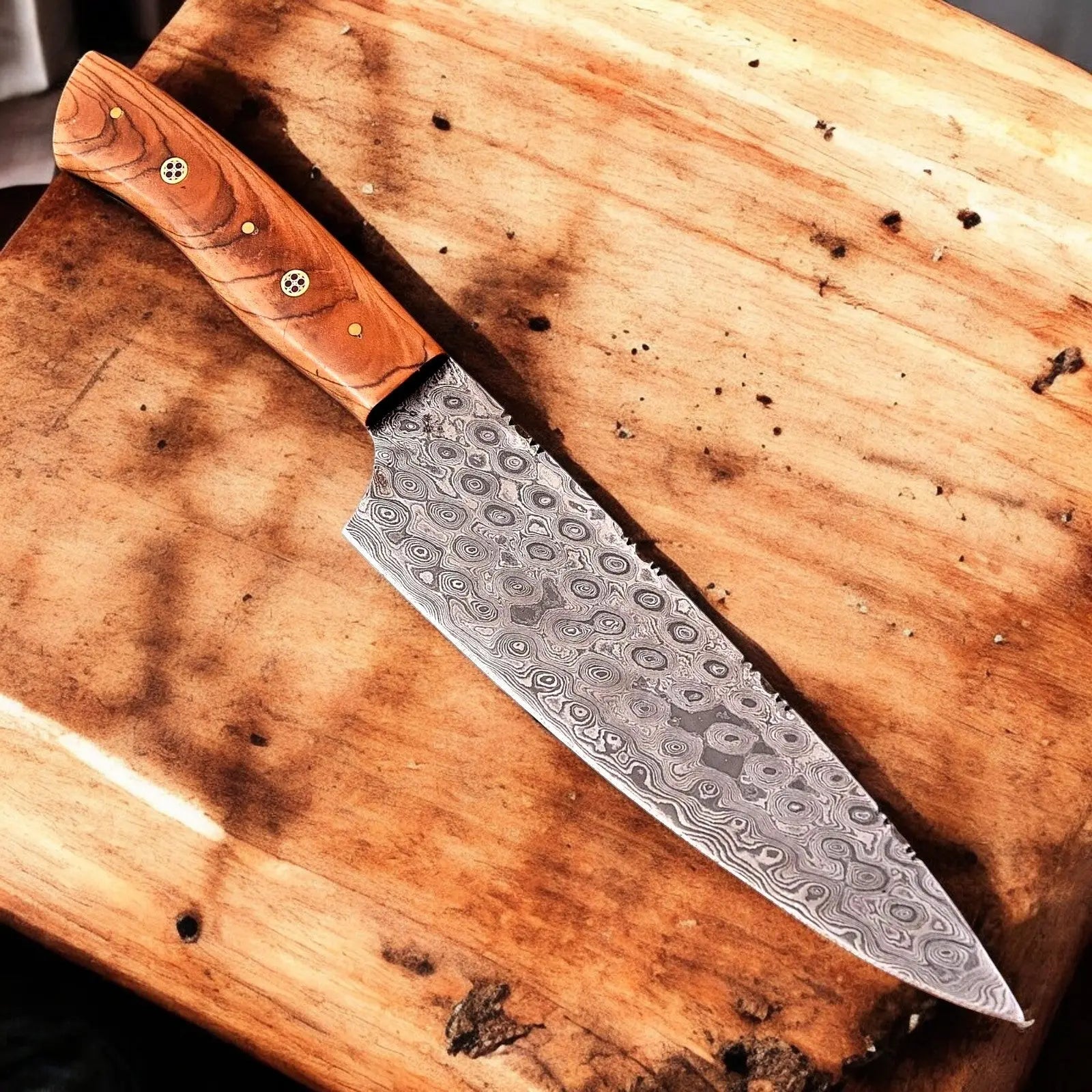 Handmade Damascus Chef Knife with Olivewood Handle by Damascus Knife Store, Damascus knife main product photo