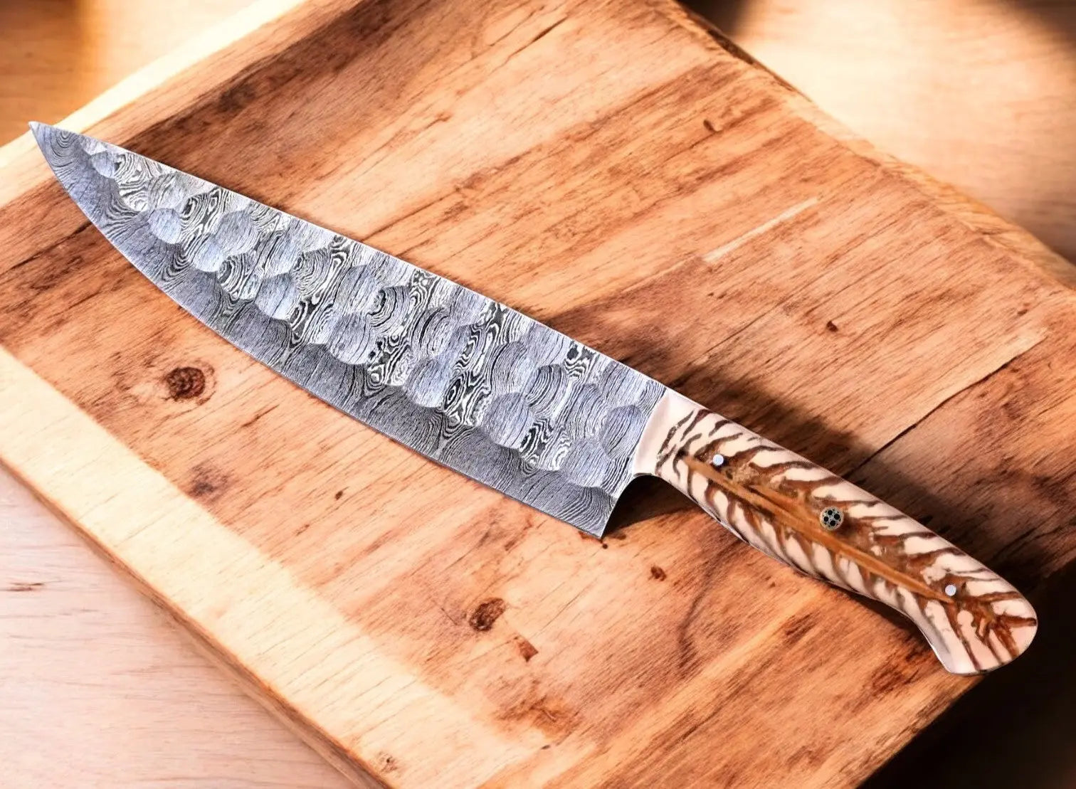 Handmade Damascus Chef Knife with Pine Cone Handle by Damascus Knife Store, Damascus knife main product photo