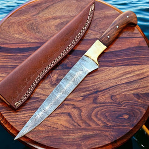 Handmade Damascus Fillet Knife – 12.5" Rosewood Handle by Damascus Knife Store, Damascus knife main product photo