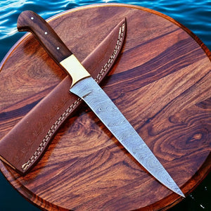Handmade Damascus Fillet Knife – 12.5" Rosewood Handle by Damascus Knife Store, Damascus knife detail photo 4
