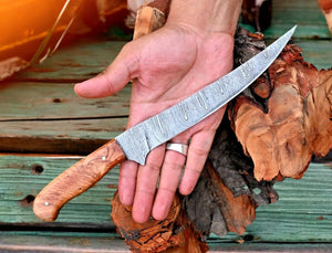 Handmade Damascus Fillet Knife – 12.6" Olivewood Handle by Damascus Knife Store, Damascus knife detail photo 2