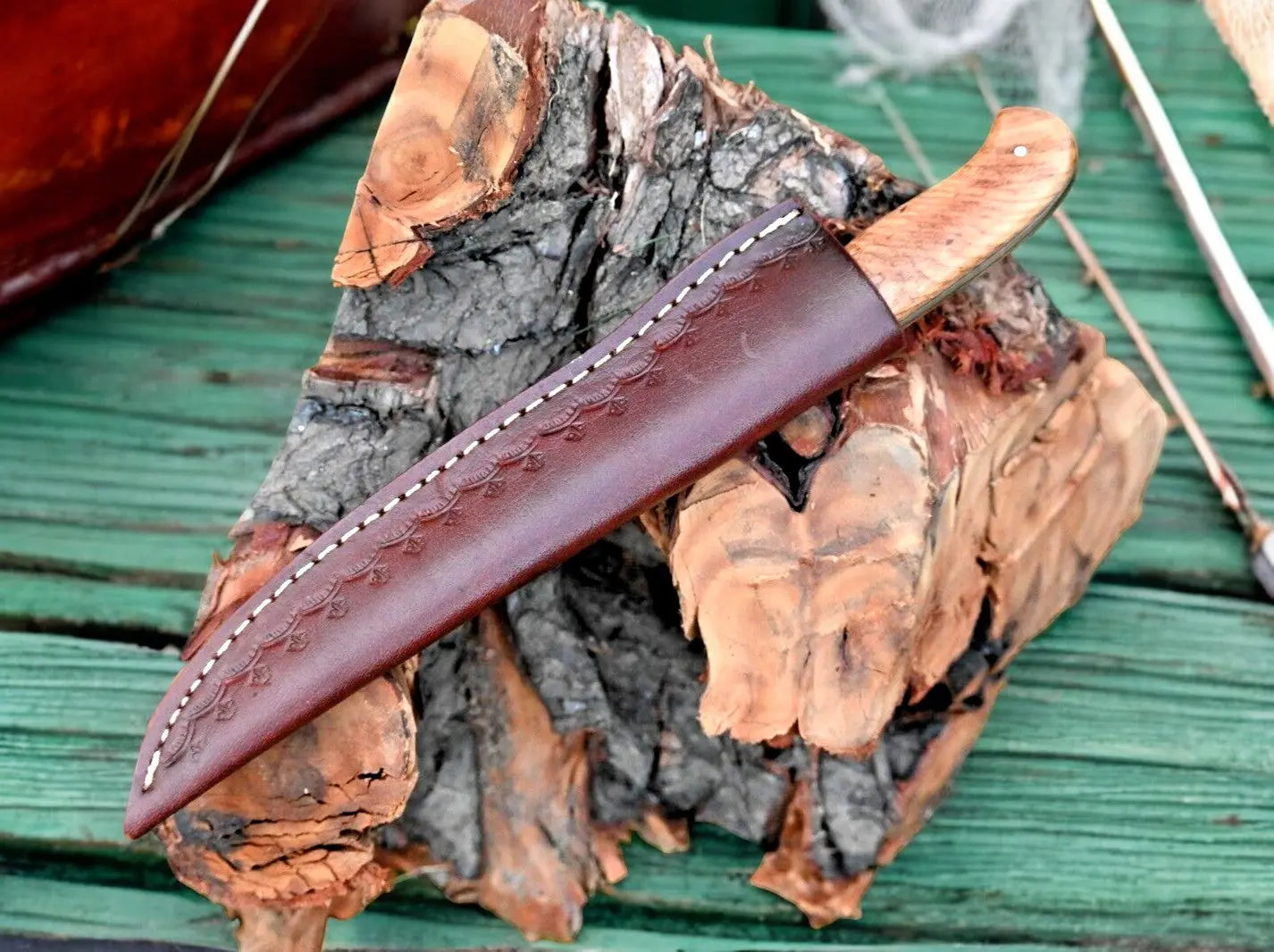 Handmade Damascus Fillet Knife – 12.6" Olivewood Handle by Damascus Knife Store, Damascus knife detail photo 5