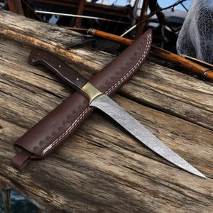 Handmade Damascus Fillet Knife – 8" Blade, Rosewood Handle by Damascus Knife Store, Damascus knife main product photo