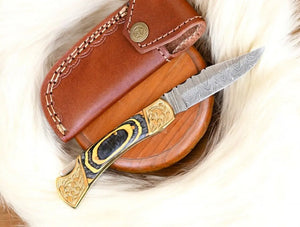 Handmade Damascus Folding Knife – Exotic Wood Handle by Damascus Knife Store, Damascus knife main product photo
