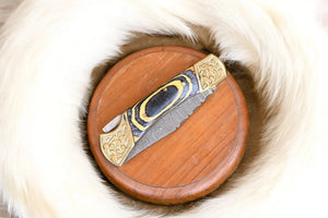 Handmade Damascus Folding Knife – Exotic Wood Handle by Damascus Knife Store, Damascus knife detail photo 4