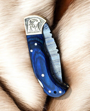 Handmade Damascus Folding Knife – Exotic Wood & Brass by Damascus Knife Store, Damascus knife detail photo 5