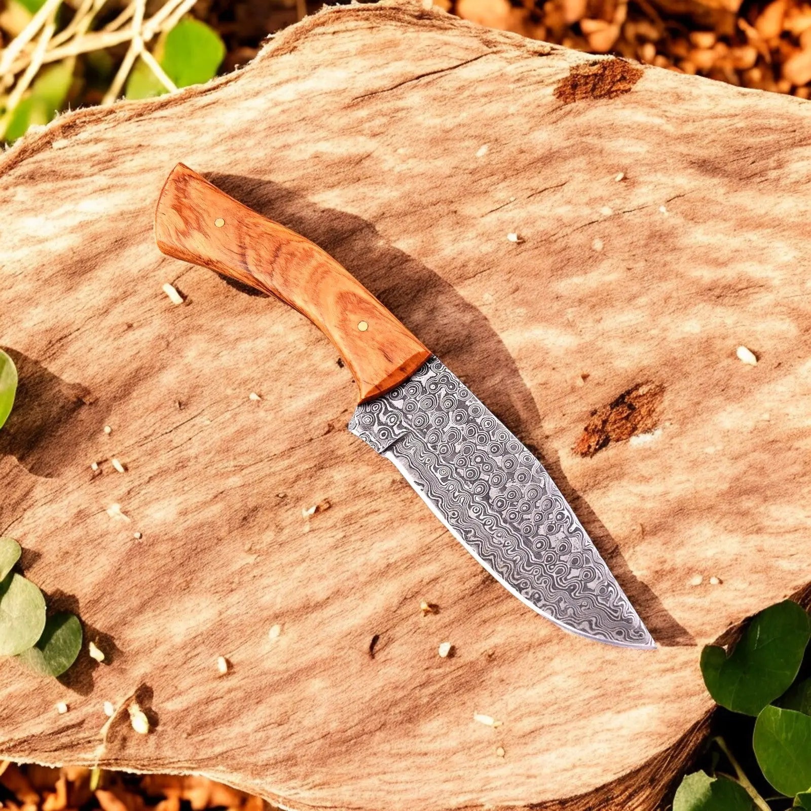 Handmade Damascus Hunting Knife – 10" with Wood Handle by Damascus Knife Store, Damascus knife main product photo