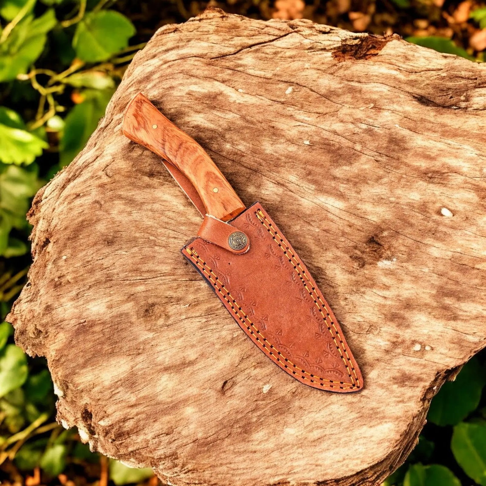 Handmade Damascus Hunting Knife – 10" with Wood Handle by Damascus Knife Store, Damascus knife detail photo 2