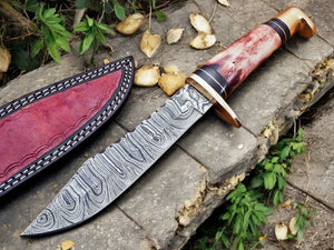 Handmade Damascus Hunting Knife – 12" with Bone Handle by Damascus Knife Store, Damascus knife detail photo 3