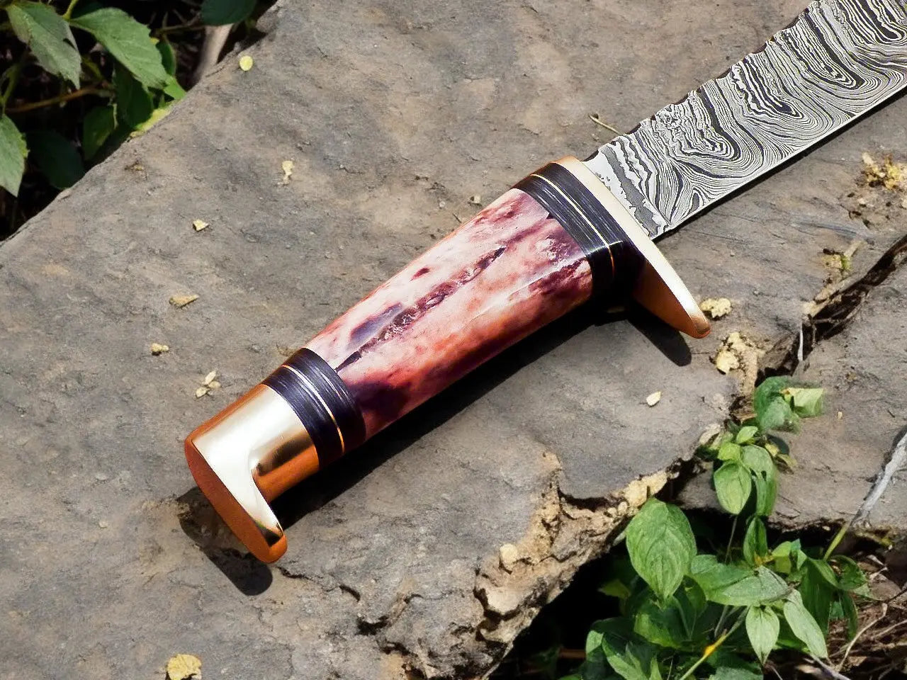 Handmade Damascus Hunting Knife – 12" with Bone Handle by Damascus Knife Store, Damascus knife detail photo 9