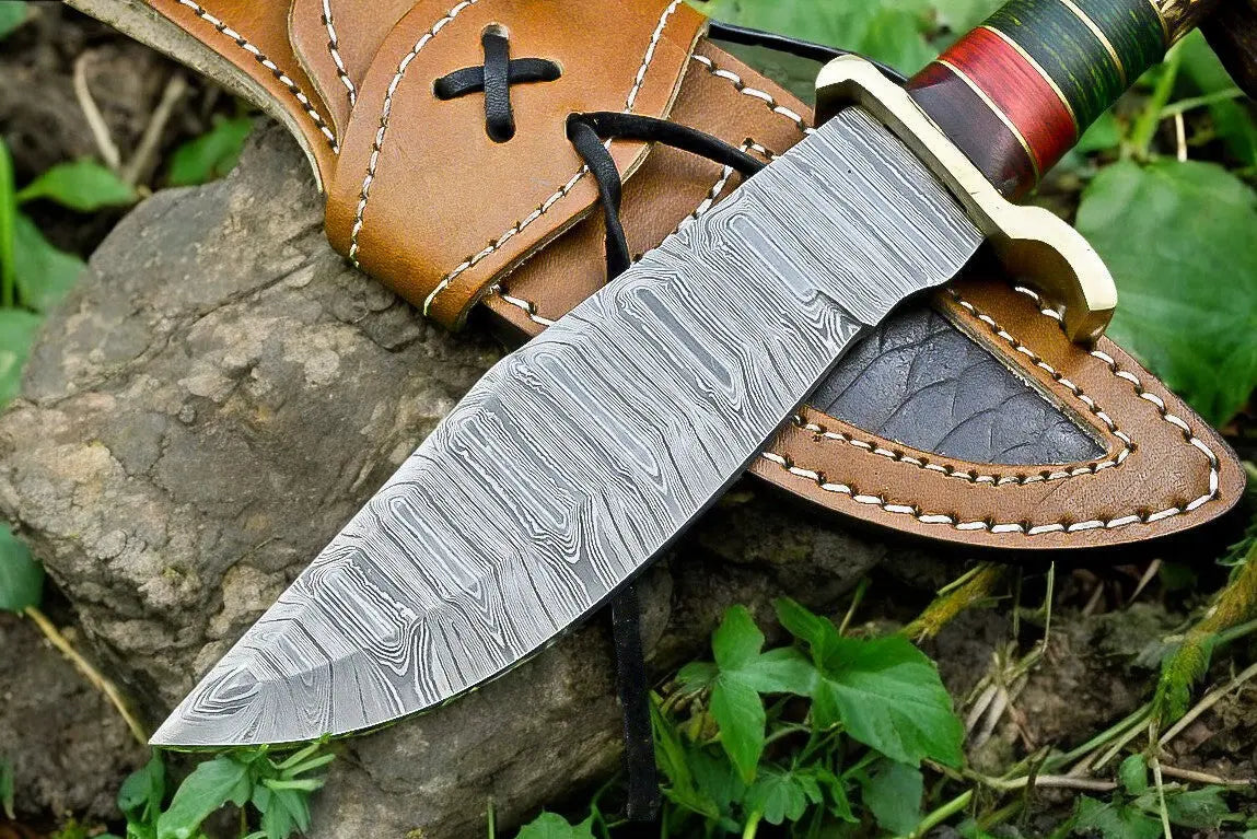 Handmade Damascus Hunting Knife – Antler & Wood Handle by Damascus Knife Store, Damascus knife detail photo 4