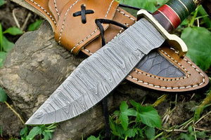 Handmade Damascus Hunting Knife – Antler & Wood Handle by Damascus Knife Store, Damascus knife detail photo 4