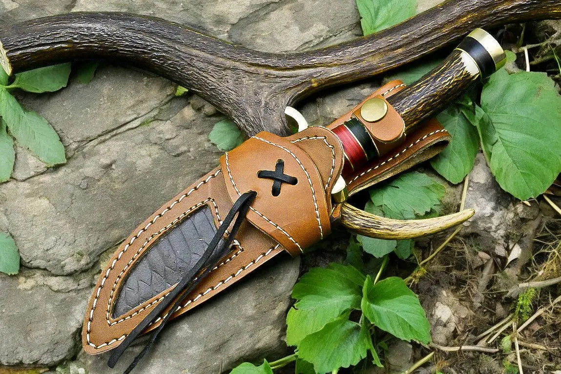 Handmade Damascus Hunting Knife – Antler & Wood Handle by Damascus Knife Store, Damascus knife detail photo 5
