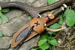 Handmade Damascus Hunting Knife – Antler & Wood Handle by Damascus Knife Store, Damascus knife detail photo 5