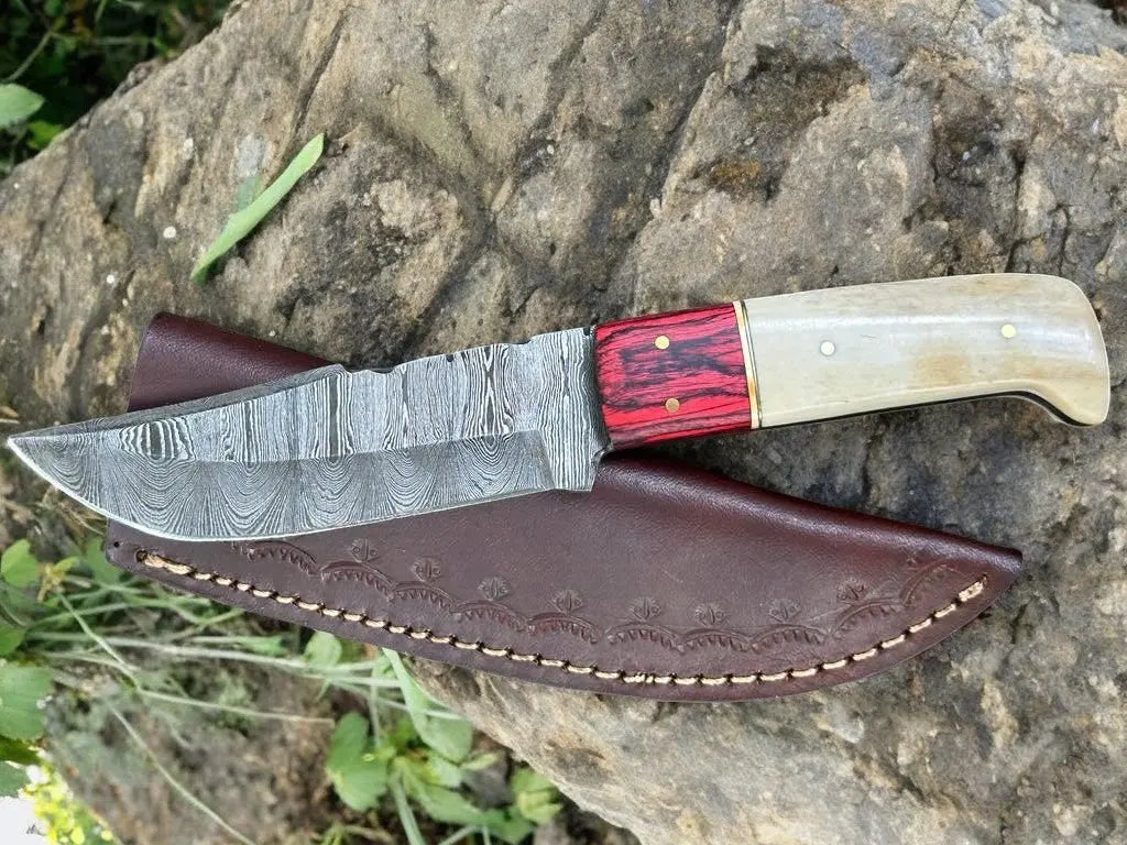 Handmade Damascus Hunting Knife – Bone & Exotic Wood by Damascus Knife Store, Damascus knife main product photo