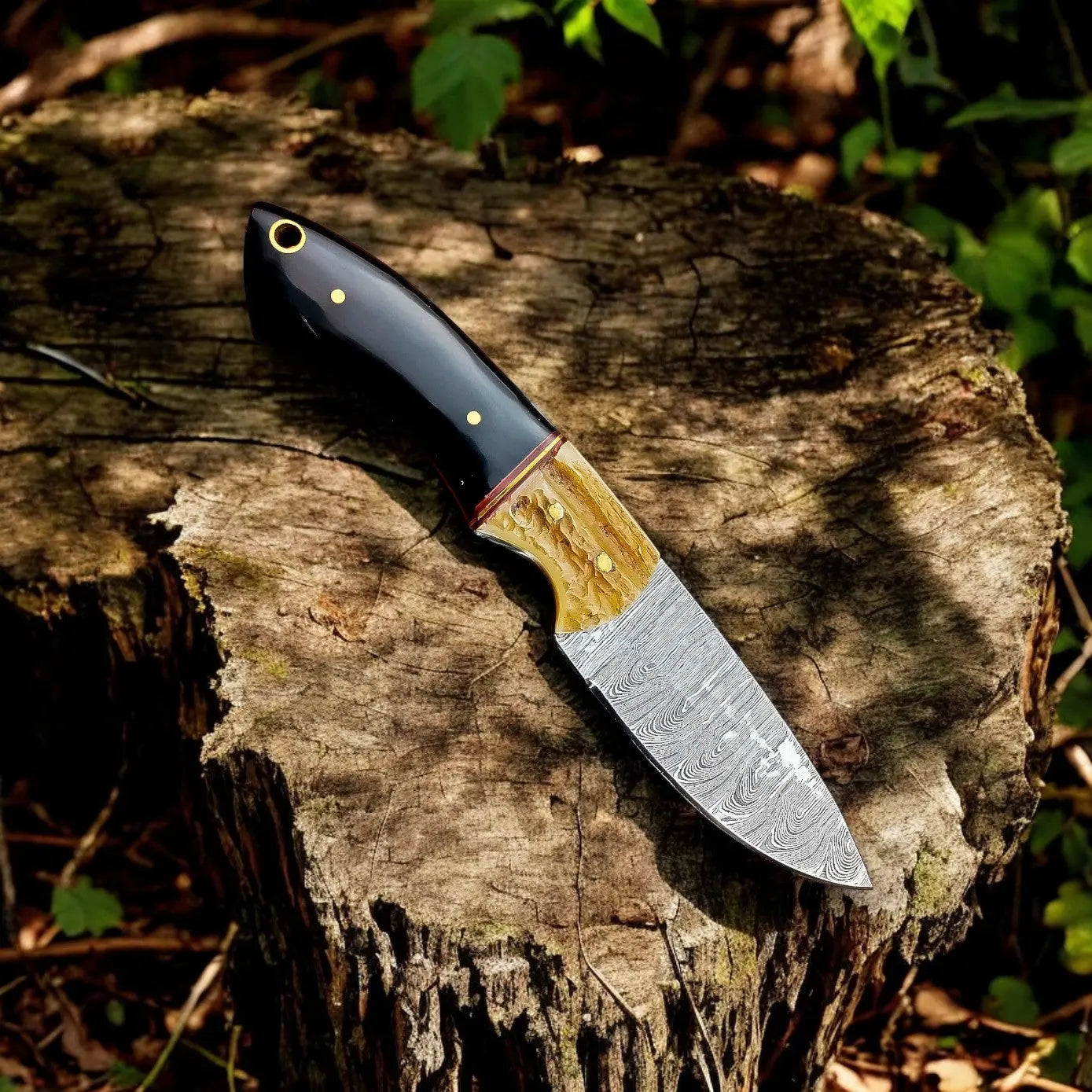 Handmade Damascus Hunting Knife – Buffalo & Antler Horn by Damascus Knife Store, Damascus knife main product photo