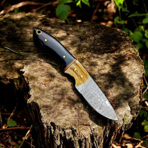 Handmade Damascus Hunting Knife – Buffalo & Antler Horn by Damascus Knife Store, Damascus knife main product photo