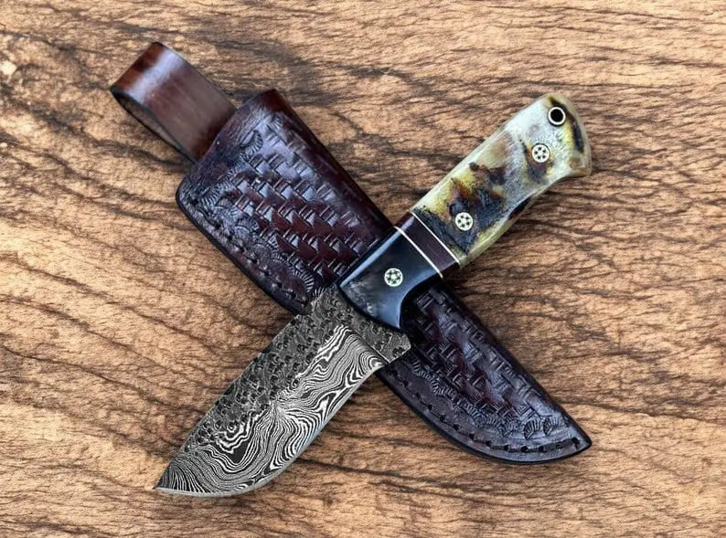 Handmade Damascus Hunting Knife – Buffalo & Sheep Horn by Damascus Knife Store, Damascus knife main product photo