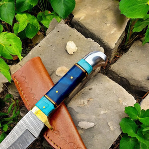 Handmade Damascus Hunting Knife – Epoxy Resin Handle by Damascus Knife Store, Damascus knife detail photo 2