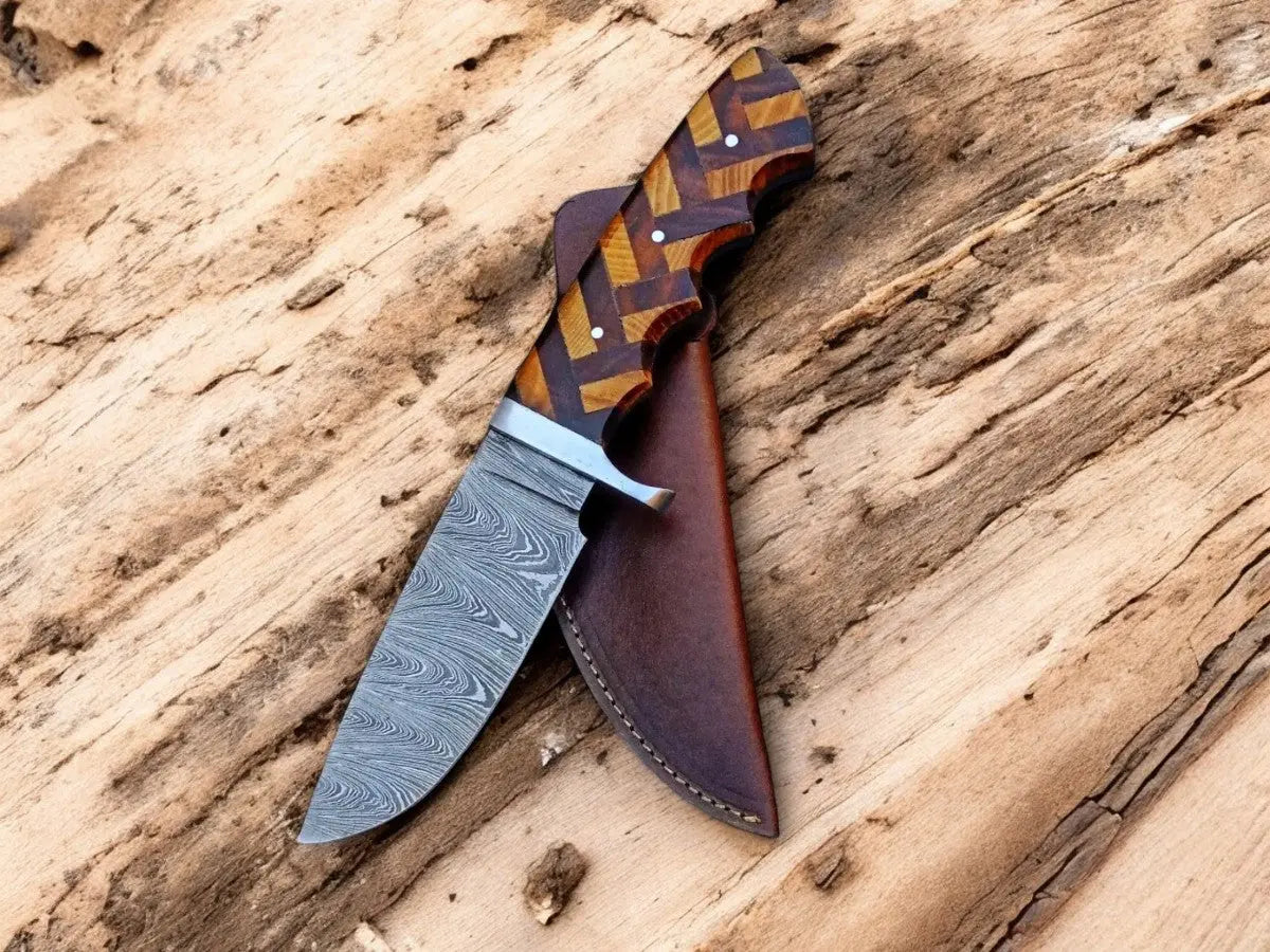 Handmade Damascus Hunting Knife | Rosewood & Olivewood by Damascus Knife Store, Damascus knife main product photo