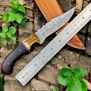 Handmade Damascus Hunting Knife – Wenge & Antler Handle by Damascus Knife Store, Damascus knife detail photo 2