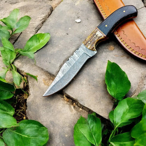 Handmade Damascus Hunting Knife – Wenge & Antler Handle by Damascus Knife Store, Damascus knife detail photo 3