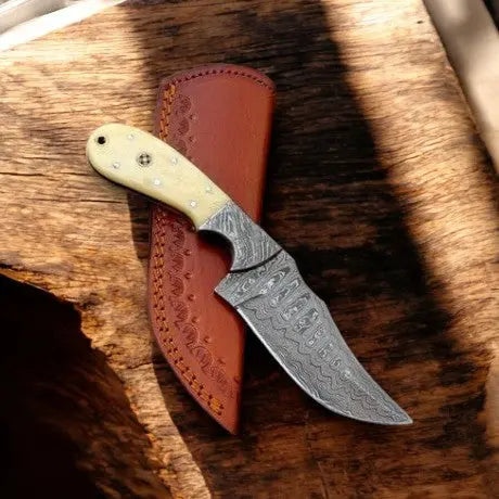 Handmade Damascus Hunting Knife with Bone Handle – 8" by Damascus Knife Store, Damascus knife main product photo