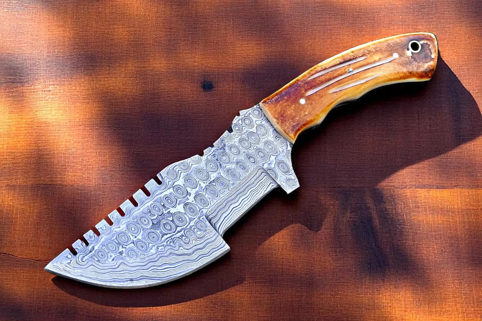 Handmade Damascus Hunting Knife with Camel Bone Handle by Damascus Knife Store, Damascus knife main product photo