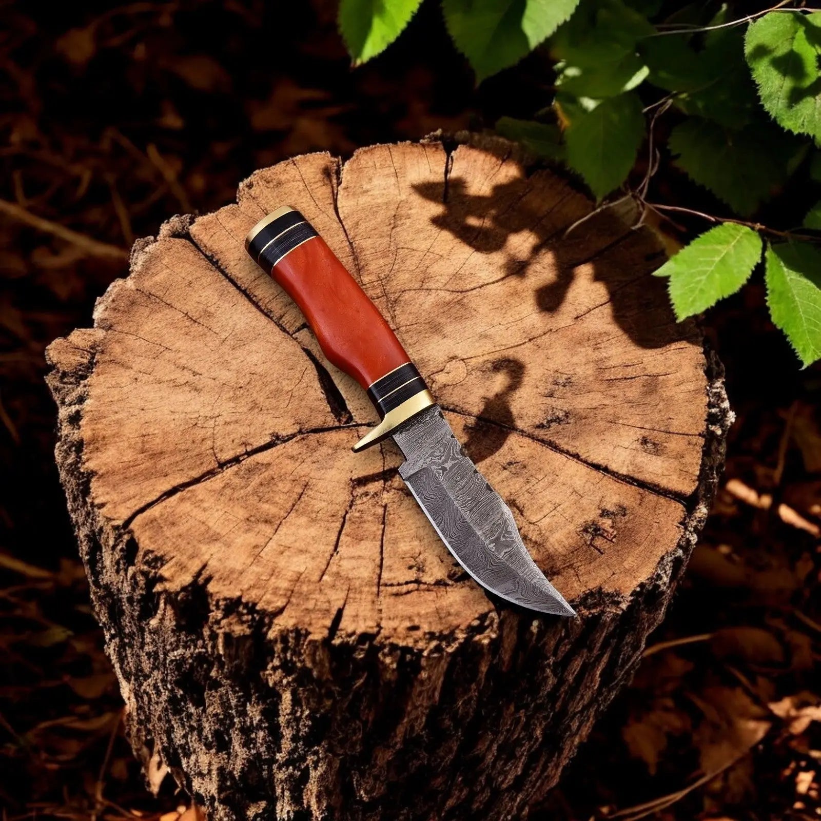 Handmade Damascus Hunting Knife with Epoxy Resin Handle by Damascus Knife Store, Damascus knife detail photo 2