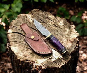 Handmade Damascus Hunting Knife with Epoxy Resin Handle by Damascus Knife Store, Damascus knife main product photo