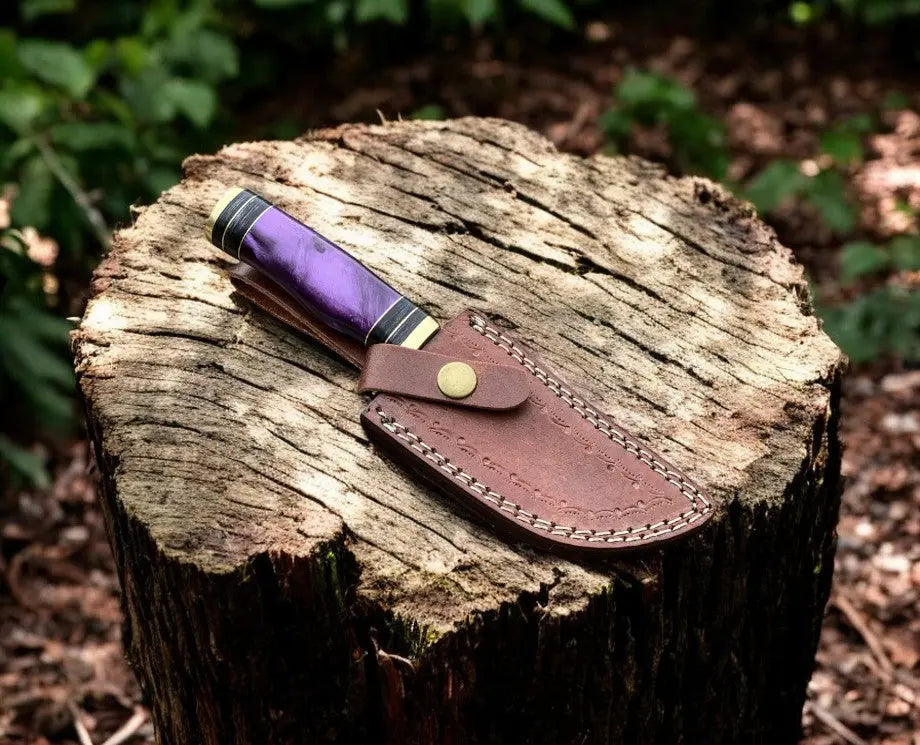 Handmade Damascus Hunting Knife with Epoxy Resin Handle by Damascus Knife Store, Damascus knife detail photo 3